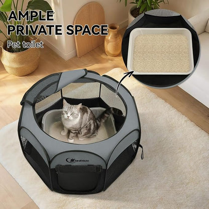Siedihit Dark Grey Dog Cat Playpen, Puppy Pet Playpen, Small Dogs Tent | Crates Cage Indoor/Outdoor, Portable Pop Up Dog Kennel Playpen with Carrying Case for Dogs/Cats/Rabbits