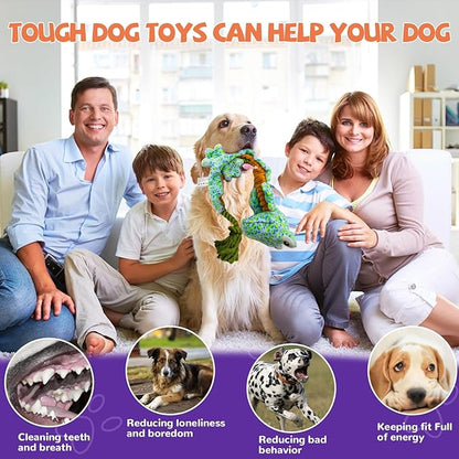 Crinkle Dog Toys Squeaky Plush No Stuffing Cute Puppy Stuffless Tough Rop Pull Toy, Fun Dog Stuffed Animals Durable Chew Set for Small Medium Large Pup (Large, Lizard)