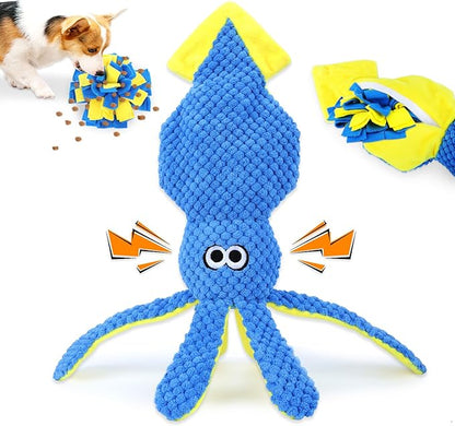 wodoca Squeaky Dog Toy, Dog Puzzle Training Enrichment Crinkle Snuffle Treat Dispensing Stuffed Plush Chew Toys to Keep Them Busy, Interactive Tug of War Doggie Toy for Small Medium Breed - Squid
