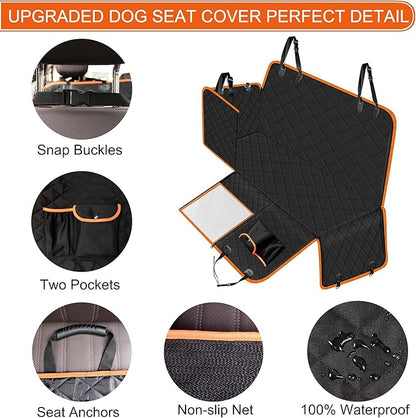Femuar Dog Car Seat Cover, Waterproof Nonslip Pet Seat Cover for Back Seat with Storage Pockets Mesh Visual Window, Heavy Duty Scratchproof Pet Dog Seat Cover Hammock for Cars Trucks and SUVs