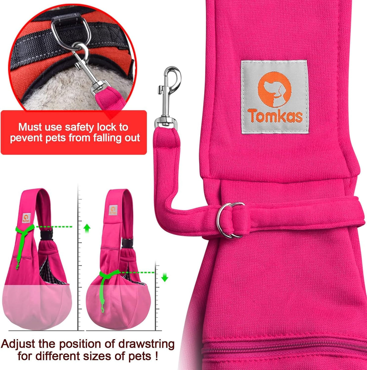 TOMKAS Dog Sling Carrier for Small Dogs Puppy Carrier for Small Dogs (Rose red, Adjustable Strap for 3-10 lbs & Zipper Pocket)