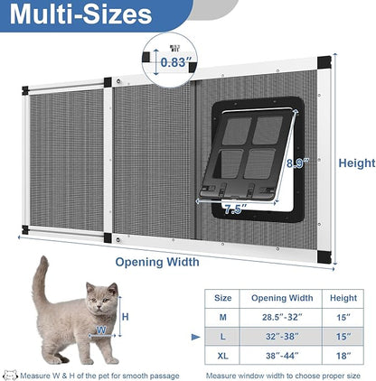 Ventilated Pet Door for Window, Fits 32"-38" Width Window, 2-Min Install | Aluminum Frame + Stainless Steel Mesh | Breathable Bug-Proof | Magnetic Closure Window Cat Door, Cat Door for Window Insert