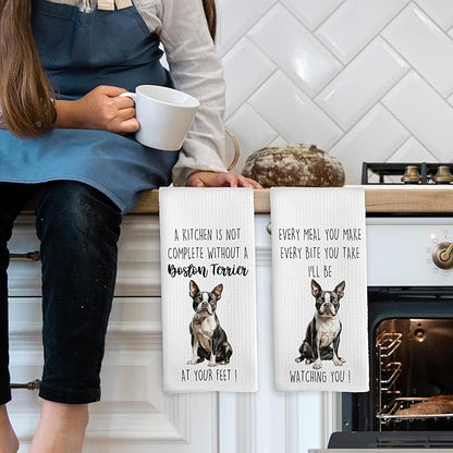 Boston Terrier Dog Kitchen Towels Set of 2, Funny Dog Kitchen Decor, Dogs Gifts for Women Men Hand Towel, Pet Owner Gift Decorative Tea Towels Dish Towel 16x24 Inch