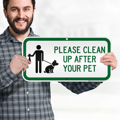 Please Clean Up After Your Pet Sign, 9x18 Inches, Reflective, Rust Free DiBound, Fade Resistant, Made in USA by My Sign Center