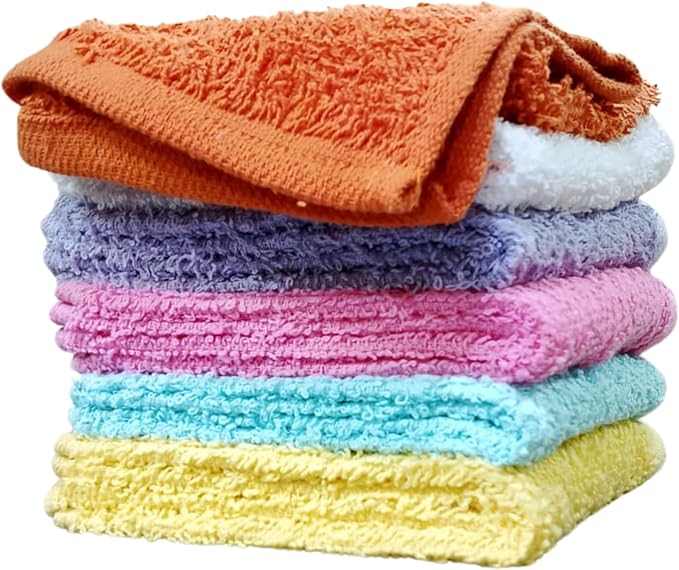 Towel and Linen Mart 100% Cotton - Wash Cloth Set - Flannel Face Cloths, Highly Absorbent and Soft Feel Fingertip Towels (Multi Colors, Pack of 12)
