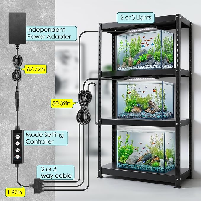 hygger Dual-Channel Controller Submersible Aquarium LED Light, 24/7 Mode Full Spectrum Hidden Fish Tank Light with 3 Rows Beads 7 Colors Auto On Off, Adjustable Timer Brightness (3)