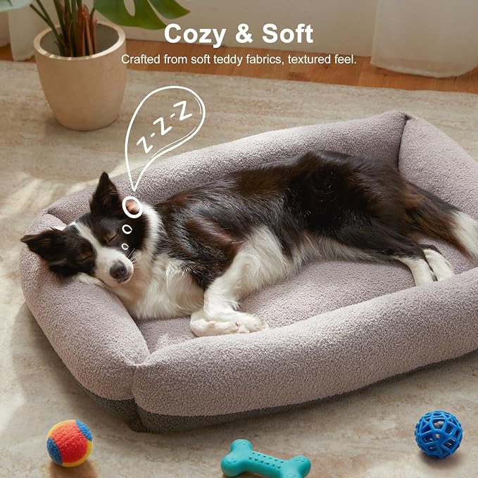 FURTIME Washable Dog Bed Medium Large Size Dogs, Rectangle Comfy Fluffy Pet Bed, Removable Zipper Cover Machine Wash, Soft Orthopedic Bed Durable Pet Cuddler with Anti-Slip Bottom, 30"x24"x8", Grey