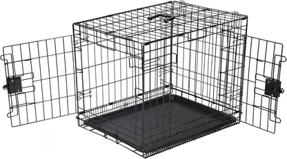 Amazon Basics Durable,Foldable Metal Wire Dog Crate with Tray, Double Door, 30 x 19 x 21 in, Black
