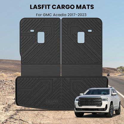 LASFIT Trunk Mat with Backrest Mat for GMC Acadia 2017-2023, All Weather TPE Custom Fit Cargo Mat Trunk Liner with Backrest Mat, Black