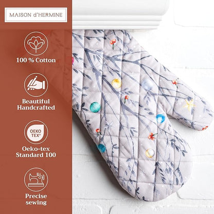 Maison d' Hermine Oven Gloves 100% Cotton Oven Mitt 7" x 13" with Loop Heat Resistant BBQ Cooking Gloves for Thanksgiving Christmas Decorations Baking Handling Hot Pans (Pack of 1, Fairy Christmas)