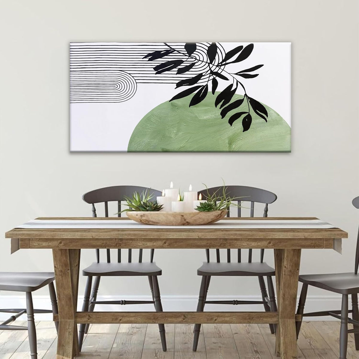 TAIJXAGSG Canvas Art Wall Decor Boho Green Wall Art For Living Room Modern Century Canvas Prints Paintings Pictures Botanical Bohemain Wall Art For Hotel Home Wall Artwork 24x48 Inch