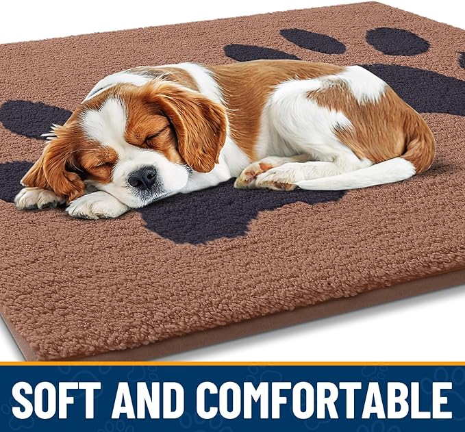 Smiry Dog Door Mat for Muddy Paws, Absorbs Moisture and Dirt, Low-Profile Entryway Mat with Non-Slip Backing, Entry Indoor Outdoor Doormat for Inside Floor (36x24 Inches, Camel and Black, Paw)