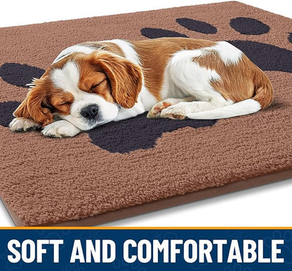 Smiry Dog Door Mat for Muddy Paws, Absorbs Moisture and Dirt, Low-Profile Entryway Mat with Non-Slip Backing, Entry Indoor Outdoor Doormat for Inside Floor (36x24 Inches, Camel and Black, Paw)