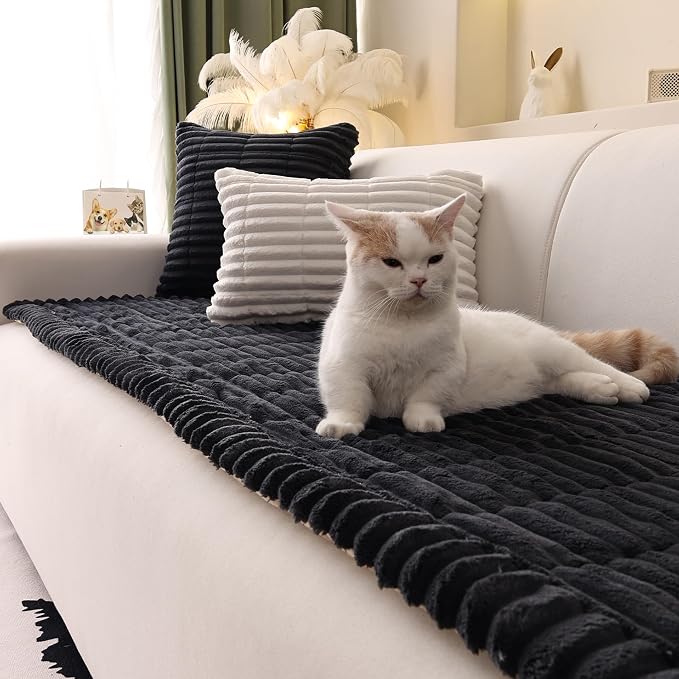 Couch Cover for Sofa, Sectional Couch Cover for Dogs, Sofa Cover Washable, Cushion Cover Blanket Pad Bed Mat for Pets, Fleece Furniture Protector, Black, 23.6x23.6in