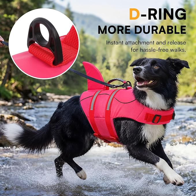 Dog Life Jacket High Flotation, Reflective Dog Life Vest for Swimming, Adjustable Dogs Life Preserver Rescue Handle Spring Summer Pool for Small, Medium, Large Dogs (Rosepink,XL)