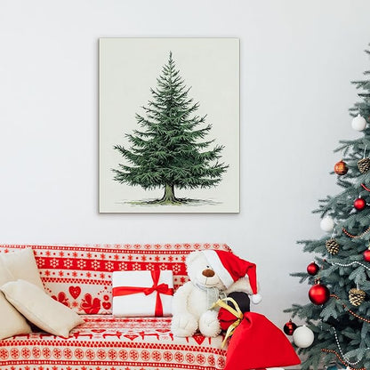 Framed Christmas Pictures Wall Decor,Vintage Pine Tree Prints,Winter Christmas Canvas Wall Art Decoration for Bedroom Bathroom Living Room Rustic Xmas Holiday Gifts (Christmas Tree 5, 16'' X 24'')