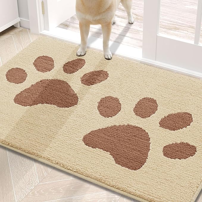 Buganda Dog Door Mat for Muddy Paws, Absorbent Dirt Trapper Washable Indoor Doormats, Non Slip Low-Profile Mud Mat for Dogs, Front Entrance Doormat for Inside Floor (30x20 Inches, Light Beige)