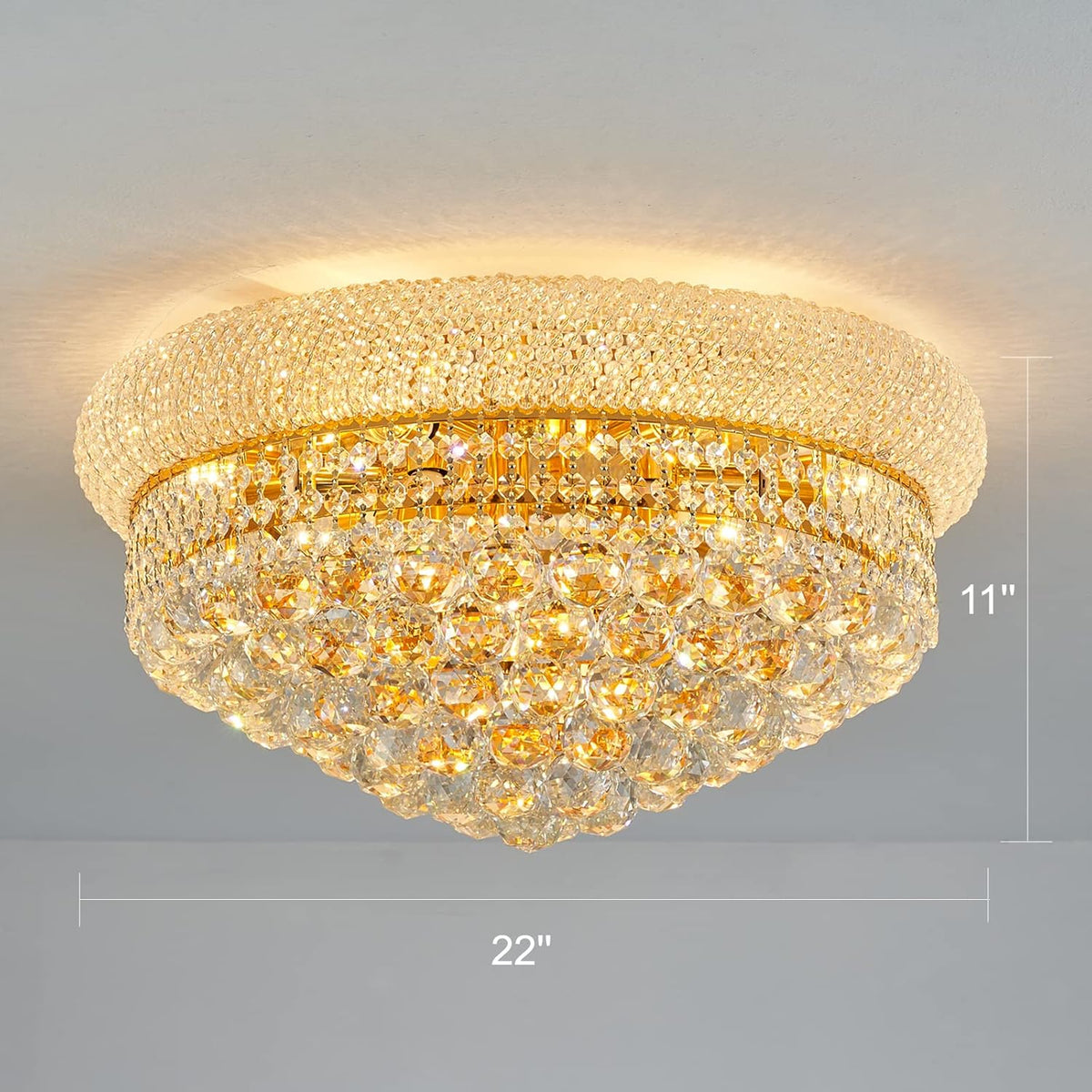 9-Light Crystal Flush Mount Chandelier Ceiling Light Fixture for Living Room Dining Room Bedroom Foyer Entryway Hallway Closet Bathroom (Gold D22)