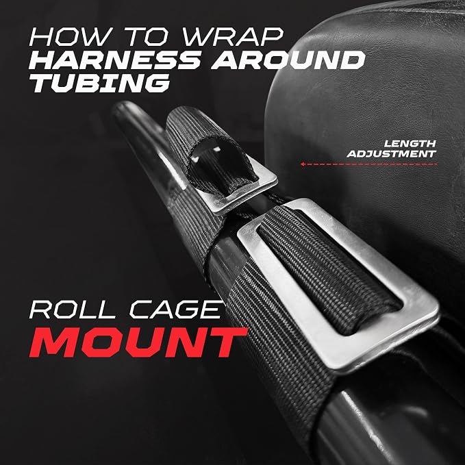 1pc 50 Cal Red 4 Point Harness 2" straps, Racing Harness Seat Belt | Ultra Kush padding, Push Button quick release hardware. Universal Fit for UTV, RZR, race car