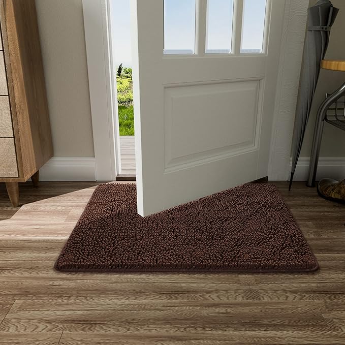 AROGAN Indoor Doormat, Front Door Mat 36"x24" Absorbent Rubber Backing Non Slip Door Mats, Machine Washable Chenille Door Mat for Muddy Shoes and Dog Paws Low Profile Rugs for Entryway, Coffee