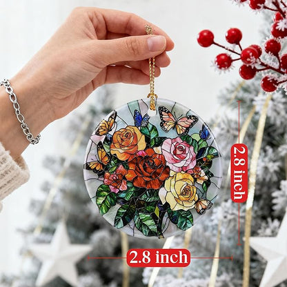 Butterfly & Rose Ornament, Christmas Ornaments, Christmas Decorations, Holiday Decor Gifts for Family, Friends & Flower Lovers, Gift Exchange & Gift Idea, Giftbox Included