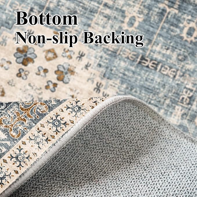 Kitchen Runner Rug 2x4 Washable : Indoor Vintage Non Slip Rugs for Entryway Hallway Bedroom Ultra-Thin Foldable Low Pile Carpet for Laundry Bathroom Home Decor Floor Mat 2'x4' Aqua Blue