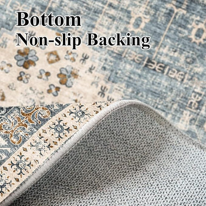 Kitchen Runner Rug 2x4 Washable : Indoor Vintage Non Slip Rugs for Entryway Hallway Bedroom Ultra-Thin Foldable Low Pile Carpet for Laundry Bathroom Home Decor Floor Mat 2'x4' Aqua Blue