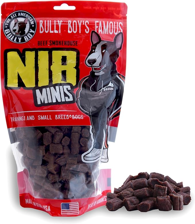 Bully Boy's Famous Mini Beef Training Nibs Dog Treats | Free from Wheat, Corn, Soy, or Gluten | USA Sourced Ingredients | with Smokehouse Beef | Made in Utah | 15 oz - 1 Pack