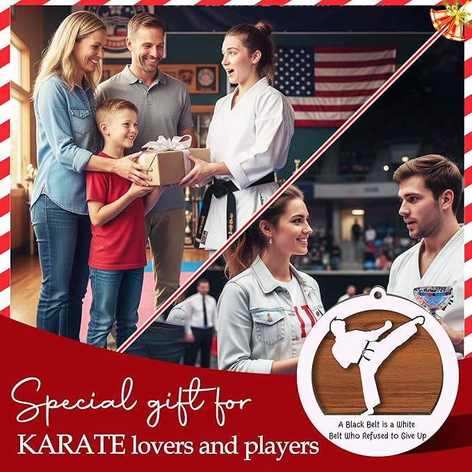 Karate Christmas Ornament 2025 - Black Belt 2 Layer Wooden Christmas Ornament - Karate Gifts for Men Woman - Martial Arts Gifts for Boys, Girls, Instructor - Martial Arts Christmas Tree Hanging Decor
