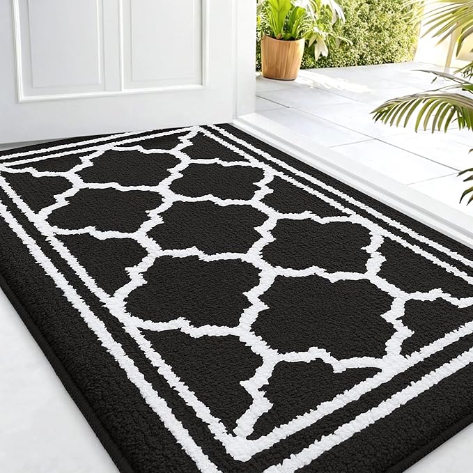 Buganda Indoor Door Mat, Dirt-Resistant and Absorbent Doormat, Anti-Slip, Low Profile Floor Mats for Inside Entryway, Front, and Back Door Entrance (32x20 Inches, Black)
