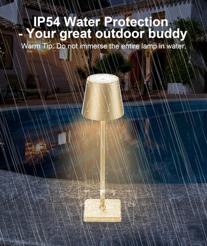 HASUN 2 Pack Rechargeable Table Lamp, LED Cordless Desk Lamp, 5200mAh Battery Operated Table Light, Aluminum Shell, 3 Color Stepless Dimming Up Waterproof for Coffee Table/Indoor/Outdoor (Gold)