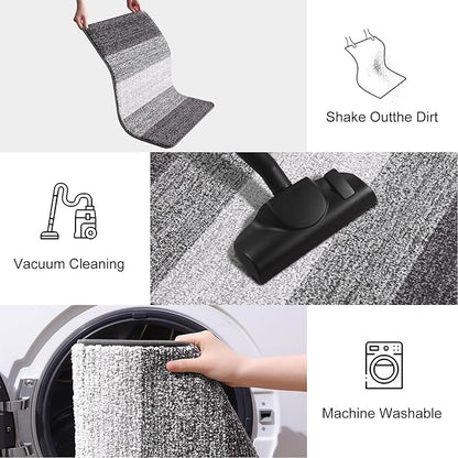 Smiry Dog Door Mat for Muddy Paws, Absorbs Moisture and Dirt, Low-Profile Entryway Mat with Non-Slip Backing, Entry Indoor Outdoor Doormat for Inside Floor (59x20 Inches, Light Grey, Striped)