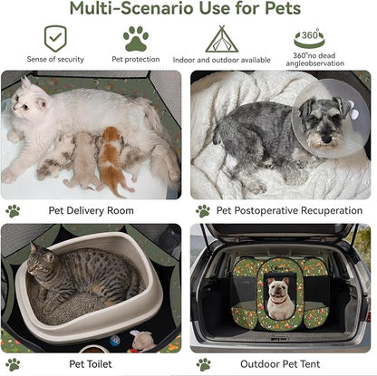 Siedihit Dog Playpen, Medium Dogs Tent Crates Cage Indoor/Outdoor | Portable Pop Up Dog Kennel Playpen with Carrying Case for Dogs/Cats/Rabbits(Cottagecore, Medium)