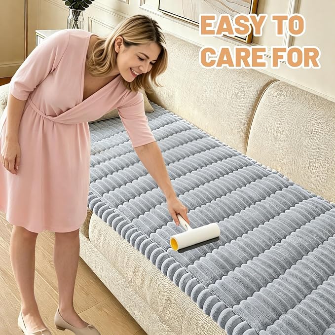 Couch Cover for Dogs Washable,Non Slip Fuzzy Durable Pet Friendly Cozy | Soft Slipcovers for 3 Cushion Sofa Cover,Plush Thick Protector Fits Mat Bed Leather & Fabric Couches (Light Grey 27.6"x70.9")