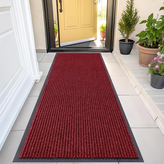 OLANLY Front Door Mat Indoor Outdoor Entrance, Waterproof Heavy Duty Doormat, Fade Resistant, Low Profile, Easy Clean Patio Porch Welcome Floor Mats for Entry, 47x23, Wine Red