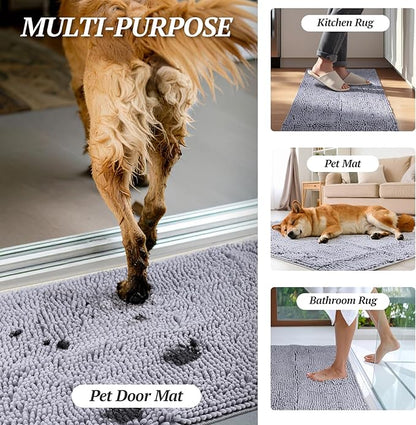 VIVAGLORY Dog Door Mat Absorpmax Dog Rug for Muddy Paw, Mat for Muddy Paw Door Indoor Floor Entryway, Waterproof Washable & Water Absorbent Dirt Trapper, 35" × 25", Navy Blue