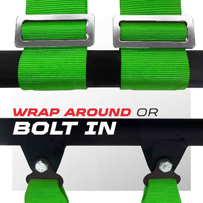 1pc 50 Cal Green 4 Point Harness 3 inch straps, Racing Harness Seat Belt | Ultra Kush padding, Push Button quick release hardware. Universal Fit for UTV, RZR, race car