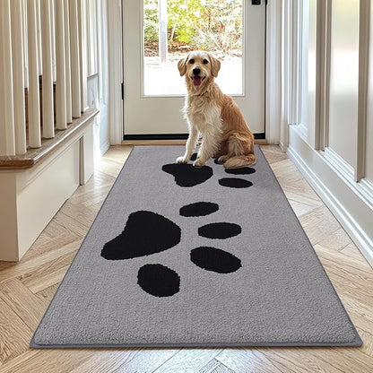 Buganda Dog Door Mat for Muddy Paws, Absorbent Dirt Trapper Washable Indoor Doormats, Non Slip Low-Profile Mud Mat for Dogs, Front Entrance Doormat for Inside Floor (70x24 Inches, Grey)