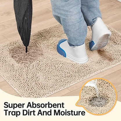 Absorbent Dog Door Mat for Muddy Paws, 48" x 30" Chenille Indoor Mats for Entryway, Trap Dirt Front Door Mat Indoor Entrance Washable Non Slip Soft Beige