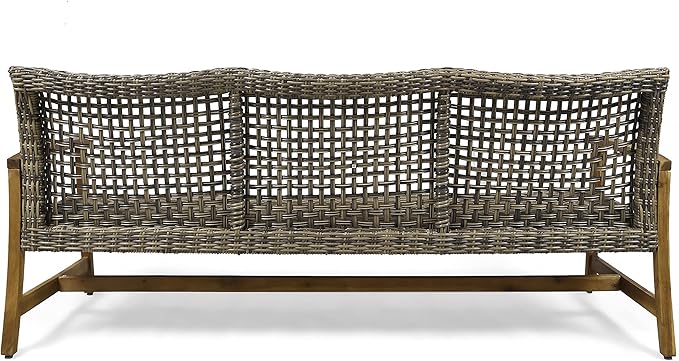 Christopher Knight Home Marcia Outdoor Wood Sofa, Wicker, 75.50 x 31.00 x 31.50, Gray, Natural Stained Finish