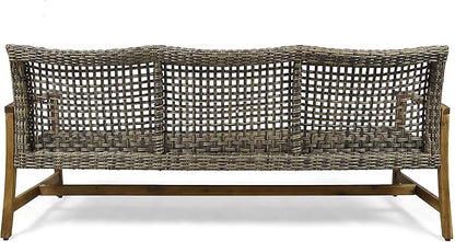 Christopher Knight Home Marcia Outdoor Wood Sofa, Wicker, 75.50 x 31.00 x 31.50, Gray, Natural Stained Finish