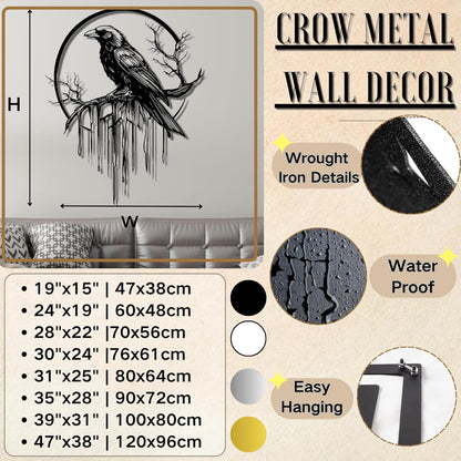 Crow Metal Wall Decor, Raven Wall Art, Large Gothic Raven Decor Hangings, Bird Wall Decor, Metal Tree Branch Decor, Ravens Sign, Raven Art for Living Room (Black, 31"x25" | 80x64cm, metal wall art)