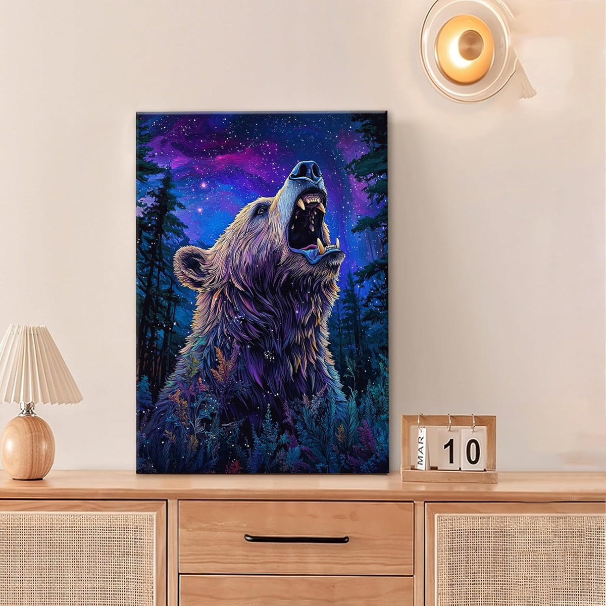 Bear Forest Wall Art Canvas Fantastic Animal Wall Decor Prints Framed Painting Pictures Gifts Artwork for Bathroom Kitchen 16"x24"