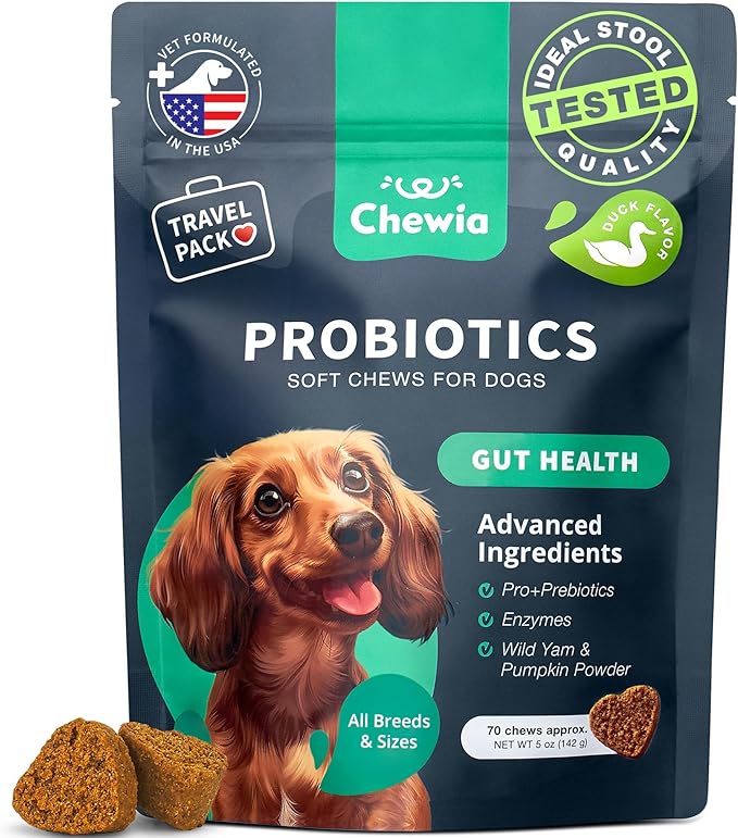 Probiotics for Dogs Gut Health, Digestion, Immunity, Yeast Balance, Itchy Skin, Allergies Support - Dog Probiotic Chews (Travel Pack) with Digestive Enzymes for Gut Flora - Pumpkin and Yeast Powder