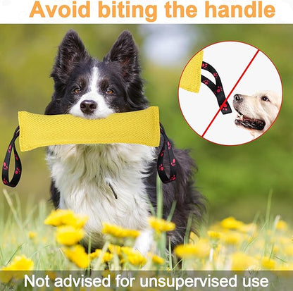 ToLanbbt Dog Tug Toy Bite Jute Pillow Pull Toy with 2 Strong Handles Perfect for Tug of War, Puppy Interactive Play, Tear Resistant Bite Training for Small Medium Large Dogs (Bright Yellow-Footprint)