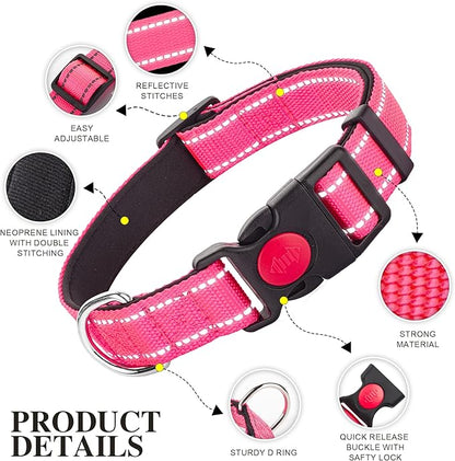 2 Pack Reflective Dog Collars for Medium Large and Small Breed Dogs Male Female,Padded Soft Durable Nylon Neoprene Collar for Puppy Dogs Girl Boy with Quick Release Safety Buckle,Red Black,L