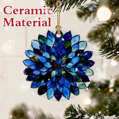 Blue and Green Leaves Mandala Ornament, Christmas Ornaments, Christmas Decorations, Holiday Decor Gifts for Family & Friends, Gift Exchange & Gift Idea, Giftbox Included