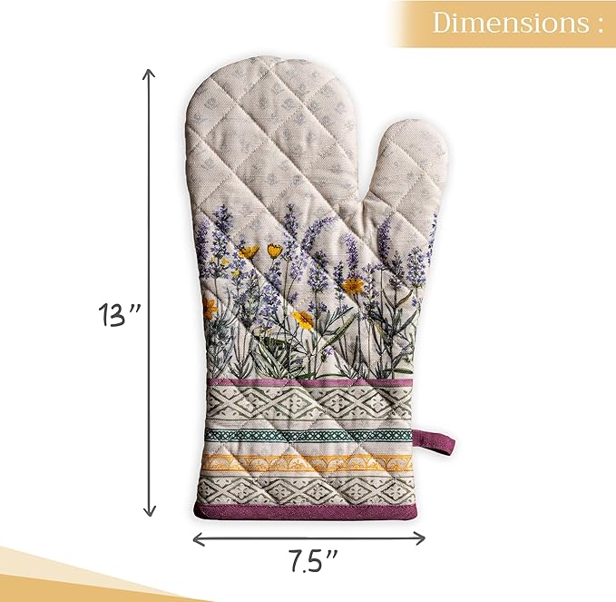 Maison d' Hermine Oven Gloves 100% Cotton Oven Mitt 7" x 13" with Loop Heat Resistant, BBQ, Cooking Gloves, Baking, Grilling, Kitchen, Handling Hot Pans Spring/Summer (Pack of 1, Fanny Lavender)