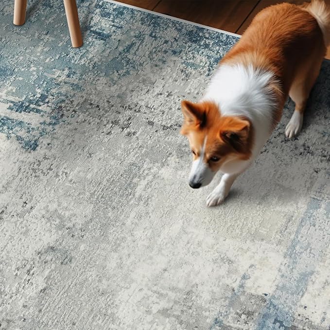 3x8 Runner Rug for Hallway - Washable Abstract Runners Non Slip Kitchen Rugs Low Pile Soft Indoor Floor Carpet Front Door for Bedroom Entryway Laundry 3x8 Blue