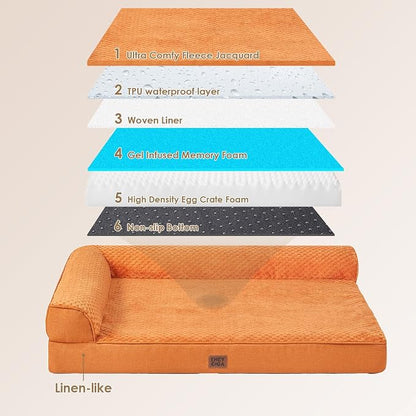 EHEYCIGA Memory Foam Dog Bed for Crate, Large Orthopedic Dog Bed, Pumpkin | Washable Removable Cover, Waterproof Flat Pet Sofa Couch with Nonskid Bottom, 36x27x6